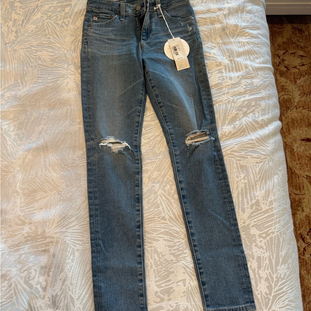 Ag Adriano Goldschmied Blue Skinny Distressed Jeans
